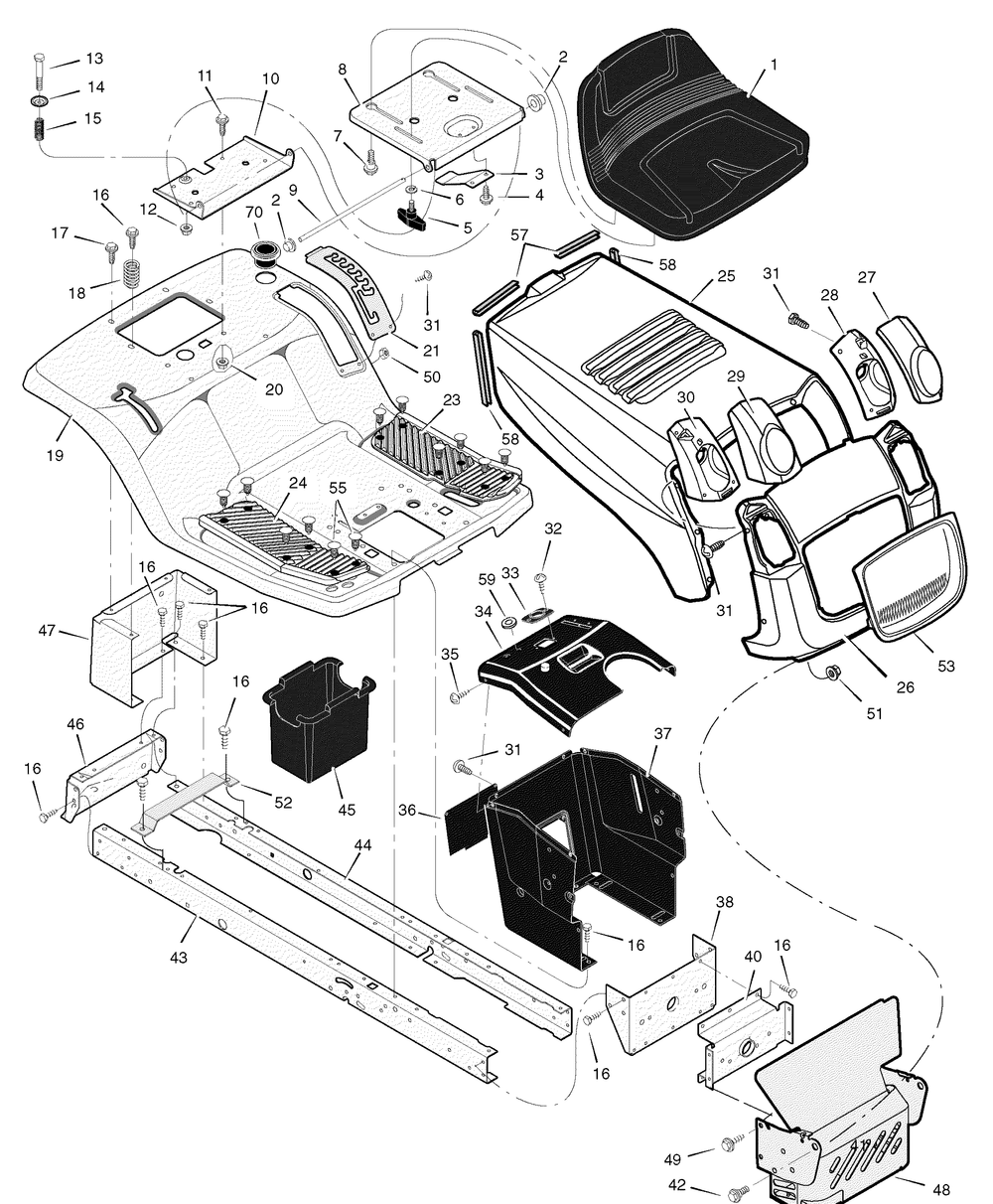 Chassis And Hood Diagram and Parts List for 312006X50B 2006 Briggs and Stratton Lawn Tractor